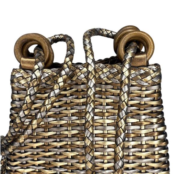 Vintage Nine West Bucket Purse Metallic Leather Woven Purse Made in Brazil - Picture 9 of 10